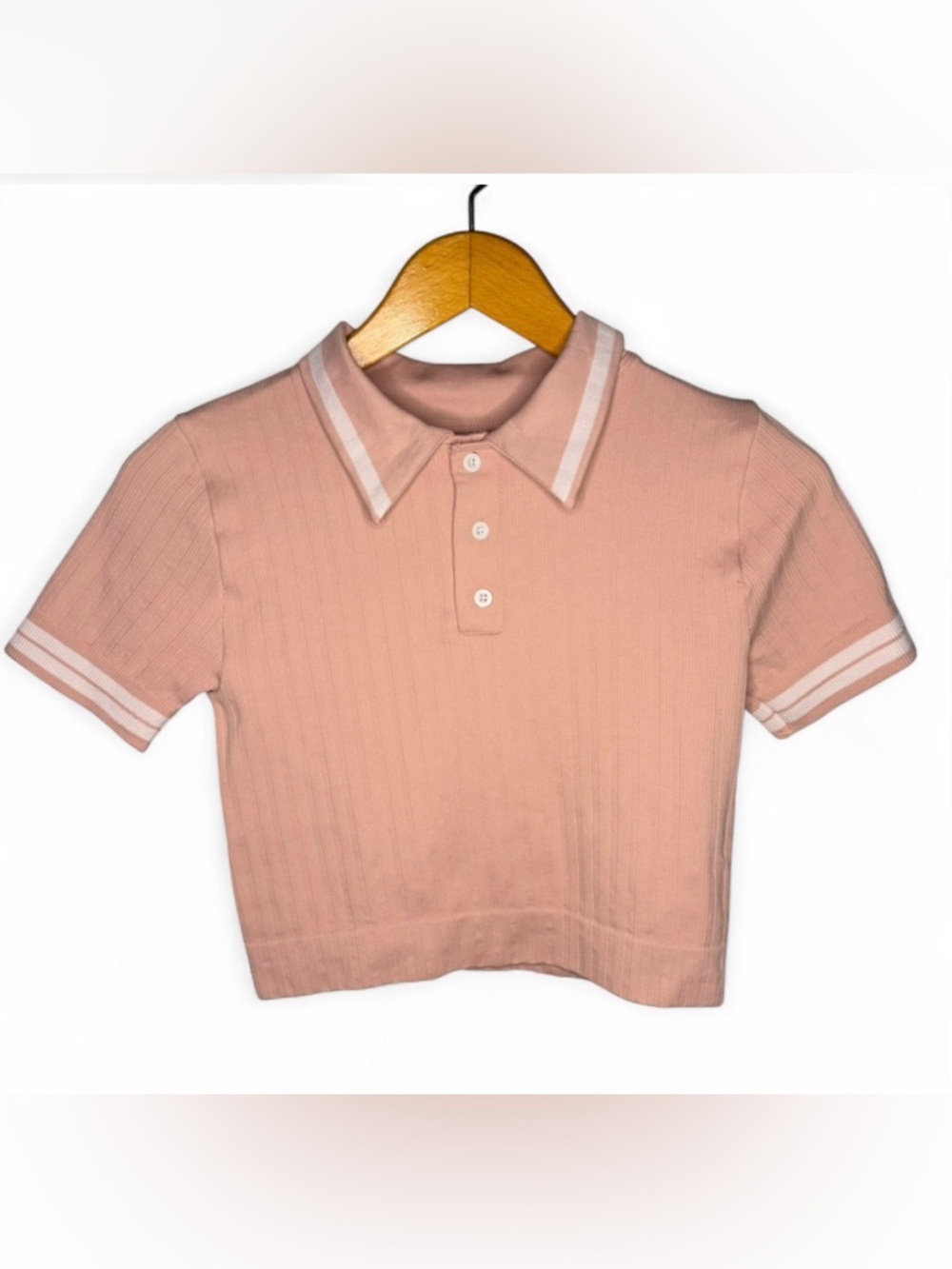 Aura Pink Ribbed Polo Crop Top S/M 💕‎ Y2K Baby Tee